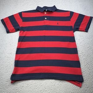 Polo Ralph Lauren Rugby Shirt Boys Large 18 Blue Red Wide Stripe Pique Casual